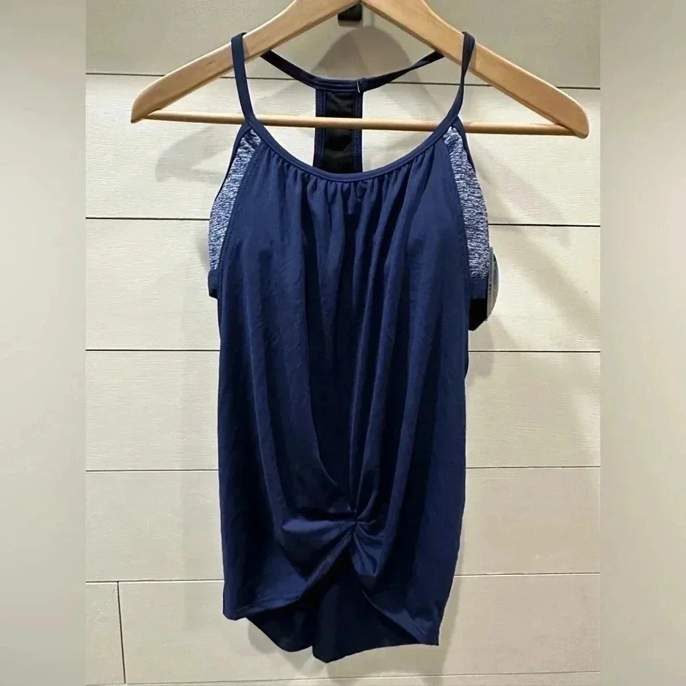 TYR Navy Built-in-bra Swimming Top- M (8)